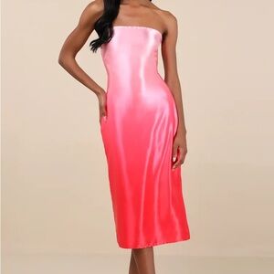 Lulu's Strapless Pink Satin Dress